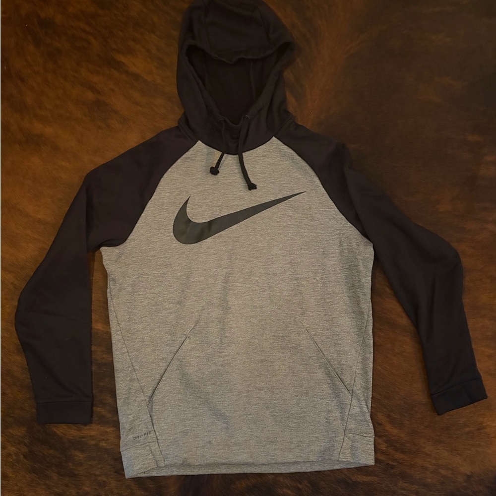 Nike Grey and Black Pullover Hoodie